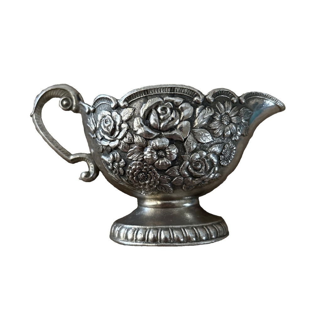 cream pitcher Handle rose-embossed silver-plated overlay Marked Japan